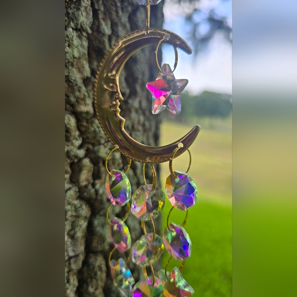Iridescent Crescent Moon and Star Suncatcher 18" - Picture 3 of 7